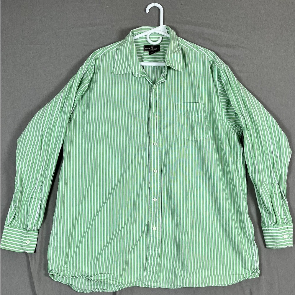 Y2K Steve & Barrys Shirt‎ Mens XXL Green Striped Button-Down Long Sleeve EUC